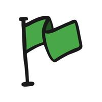 Vektor grüne Flaggensymbol im handgezeichneten Stil. buntes isoliertes symbol. Abbildung auf weißem Hintergrund. Cartoon-Piktogramm für Spiel. gekritzel wimpel