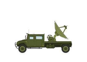 Grünes Militärfahrzeug mit Radar, um den Feind, Flugzeuge und die Nähe des Kriegsortes zu scannen. Vektor