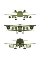 uppsättning kämpe, militär flygplan med missiler på styrelse. illustration isolerat på vit bakgrund. vektor