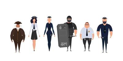 Gruppe von Polizisten. polizeipolizist und offiziersicherheit in einheitlicher illustration. frau und mann cops vektorfiguren. vektor