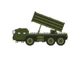 Mehrfachraketenwerfer, Militärlastwagen mit flacher Vektorgrafik für interkontinentale ballistische Raketen vektor
