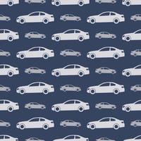 sömlös mönster med grå bilar på mörk blå bakgrund. vektor illustration.