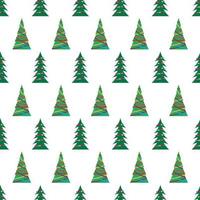 jul sömlös mönster med grön jul träd med färgrik leksaker, bollar och girlanger. vektor illustration
