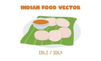 indisch idli oder untätig - indische wohlschmeckende reiskuchenfrühstück flache vektorillustration isoliert auf weißem hintergrund clipart cartoon. asiatisches Essen. indische Küche. Indisches Essen vektor
