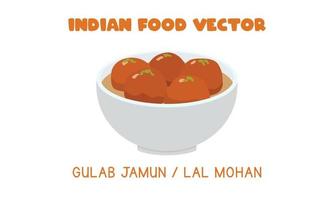 indisk gulab jamul eller lal mohan - indisk ljuv efterrätt platt vektor illustration isolerat på vit bakgrund. gulab jamun ClipArt tecknad serie. asiatisk mat. indisk kök. indisk mat