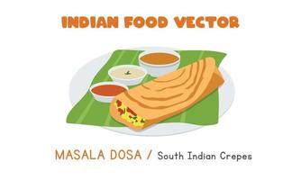 indisk masala dosa - söder indisk crepes platt vektor illustration isolerat på vit bakgrund. masala dosa ClipArt tecknad serie stil. asiatisk mat. indisk kök. indisk mat