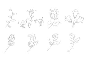 Set Blume Umriss Doodle-Stil Kunst. Vektordekorationen. Elementabbildung. Handzeichnung. vektor