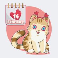 Valentinstag. süße Katze mit Liebeskalender-Vektorillustration kostenloser Download vektor