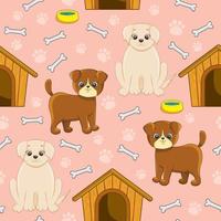 mönster med söt tecknad serie hundar vektor