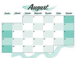 augusti färgrik 2023 text en gång i månaden kalender planerare tryckbar vektor