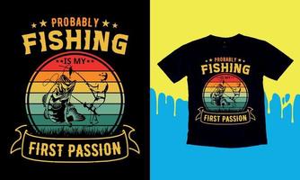 förmodligen fiske är min först passion, t-shirt gåva herr- rolig fiske t shirts design, vektor grafisk, typografisk affisch eller t-shirt.