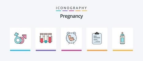 graviditet linje fylld 5 ikon packa Inklusive mars. kön. laboratorium. paket. läkemedel. kreativ ikoner design vektor