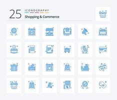 Einkaufen und Handel 25 blaue Symbolpakete, einschließlich Online. Bestellung gebucht. weltweites Netz. Bestellung genehmigt. Geschäft vektor