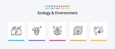 ekologi och miljö linje 5 ikon packa Inklusive växande. miljö. återvinna väska. organisk. kreativ ikoner design vektor