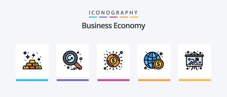 ekonomi linje fylld 5 ikon packa Inklusive pengar. internationell. ekonomisk. finansiera. företag. kreativ ikoner design vektor