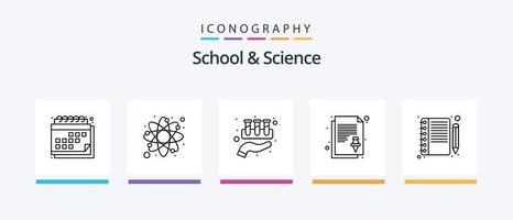 Schul- und Wissenschaftslinie 5 Icon Pack inklusive Labor. Becherglas. Globus. Bildung. kreatives Symboldesign vektor