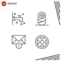 Stock Vector Icon Pack mit 4 Zeilen Zeichen und Symbolen für Wasserhahn Award Baby Mail Kranz editierbare Vektordesign-Elemente