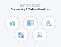 Biochemie und Medizin Gesundheitswesen blau Icon Pack 5 Icon Design. Flasche. Bericht. DNA. Prüfung. die Gesundheit vektor