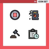 Stock Vector Icon Pack mit 4 Zeilen Zeichen und Symbolen für Medienaufgaben beschreibende Statistik Richter 90 editierbare Vektordesign-Elemente
