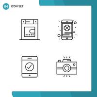 4 linje begrepp för webbplatser mobil och appar torktumlare antik kamera cell telefon helgon fotografi redigerbar vektor design element