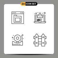 Satz von 4 Vektor-Fülllinien-Flachfarben auf Raster für Browser-Alarmordner Alarmglocke editierbare Vektordesign-Elemente vektor