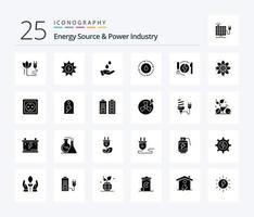 energi källa och kraft industri 25 fast glyf ikon packa Inklusive energi. natur. renat. kraft. energi vektor