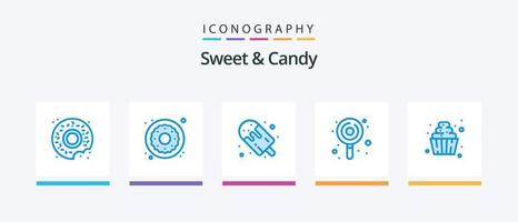 süßes und bonbonblaues 5-Icon-Pack inklusive Essen. Süßigkeiten. Nachtisch. Lutscher. Süssigkeit. kreatives Symboldesign vektor