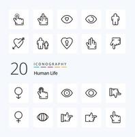 20 Human Line Icon Pack wie Abneigung gegen menschliches Handgesicht High Five vektor