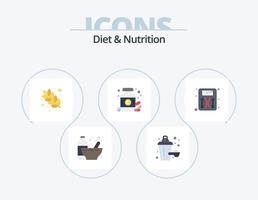 Diät und Ernährung flach Icon Pack 5 Icon Design. Skala. Pillen. Gericht. Medizin. Diät vektor