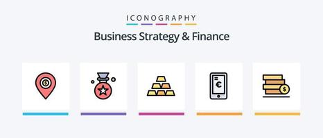 Geschäftsstrategie und Finanzlinie gefülltes 5-Icon-Paket inklusive Speichern. Dollar . Rad . Regenschirm .. kreatives Ikonendesign vektor