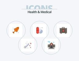 Gesundheit und medizinisches flaches Icon-Pack 5-Icon-Design. . Gesundheitstasche. Lebensmittel. Tasche. Tablette vektor