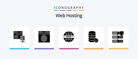 Webhosting Glyph 5 Icon Pack inklusive Sicherheit . Server . Netz. Sicherheit. kreatives Symboldesign vektor