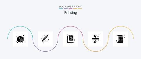 Glyph 5 Icon Pack inklusive Skala drucken. Werkzeug. Seite. Reparatur. drucken vektor