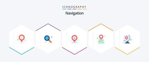 Navigation 25 Flat Icon Pack inklusive Karte. GPS. Schnittstelle. Welt. Karte vektor