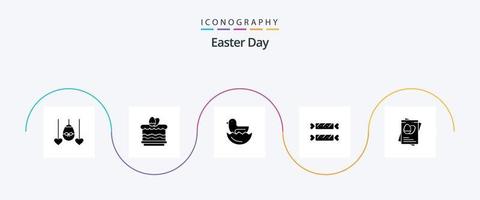 påsk glyf 5 ikon packa Inklusive ägg. passpoet. Anka. Semester. godis vektor