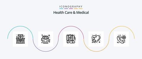 Symbolpaket für Gesundheitswesen und medizinische Linie 5, einschließlich Notfall. Herz. Notfall. medizinisch. die Gesundheit vektor
