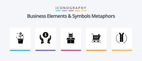 Geschäftselemente und Symbole Metaphern Glyph 5 Icon Pack inklusive Store. Versand. Schutz. Einkaufen. steigen. kreatives Symboldesign vektor