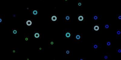 mörkblå, grön bakgrund med virussymboler. vektor