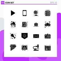 Packung mit 16 modernen soliden Glyphen Zeichen und Symbolen für Web-Printmedien wie Hill Rocks Office Server Database editierbare Vektordesign-Elemente vektor