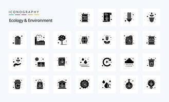 25 ekologi och miljö fast glyf ikon packa vektor