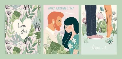 uppsättning av romantisk illustrationer. man och kvinna. kärlek, kärlek berättelse, relation. vektor design begrepp för valentines dag och Övrig använda sig av.