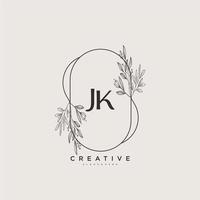 jk Beauty Vector Initial Logo Art, Handschrift Logo der Erstunterschrift, Hochzeit, Mode, Schmuck, Boutique, floral und botanisch mit kreativer Vorlage für jedes Unternehmen oder Geschäft.