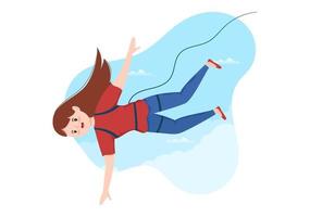 Bungee-Jumping-Illustration mit einer Person, die ein elastisches Seil trägt, das aus einer Höhe springt, in einer Vektorvorlage für flache Cartoon-Extremsportarten vektor