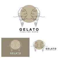 Eiscreme-Gelato-Logo-Design, süße weiche kalte Speisen, Produkte der Vektormarke vektor