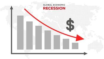 globaler rezessionshintergrund. Illustration der wirtschaftlichen Rezession mit herunterfallendem rotem Pfeilsymbol vektor