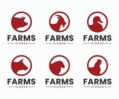 Set von Logo-Design für Nutztiere. Bauernhof-Logo-Konzept vektor