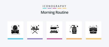 Morning Routine Glyph 5 Icon Pack inklusive Tasche. Fall. Pfanne. Geschäft. Spa. kreatives Symboldesign vektor