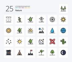 natur 25 linje fylld ikon packa Inklusive ekologi. trädgård. snöflinga. blomma. natur vektor
