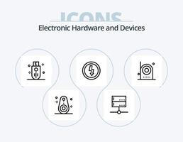 Geräte-Line-Icon-Pack 5 Icon-Design. Geräte. Steckdose. Foto. elektrisch. Drehscheibe vektor