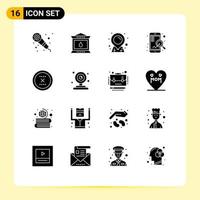 Stock Vector Icon Pack mit 16 Linienzeichen und Symbolen zum Löschen der Kreiskarte Suche abbrechen editierbare Vektordesign-Elemente